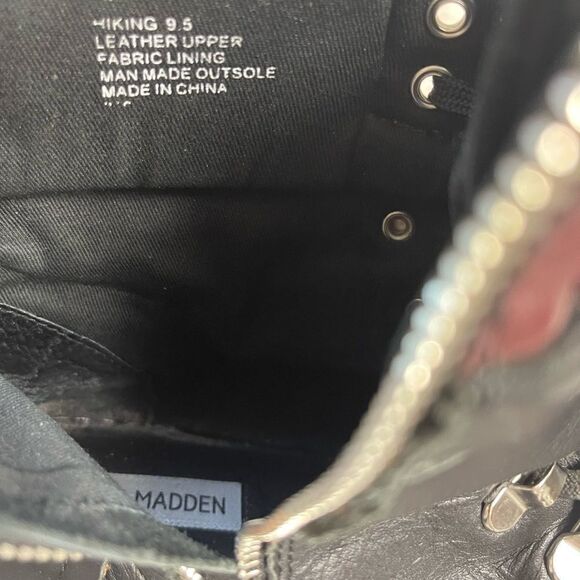 Steve Madden  Black Leather lace up wedge Boots brown trims side zipper … - Picture 12 of 14